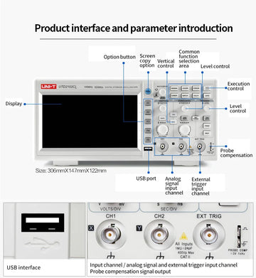 UNI-T UTD2102CL Portable Digital Storage Oscilloscope, 100MHz 2 Channel 500MS/s - Imported from UK